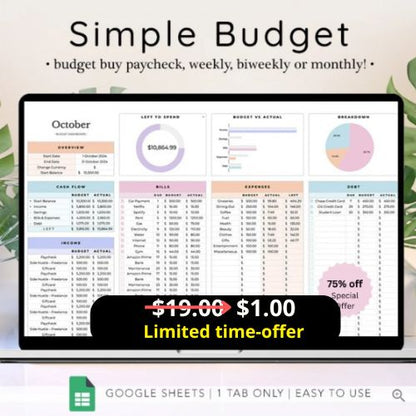 Simple Budget Planner for Excel & Google Sheets